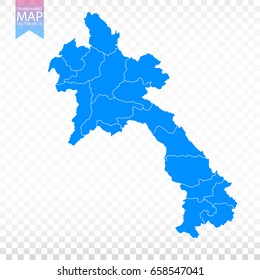 Transparent - high detailed blue map of Laos. Vector illustration eps 10.