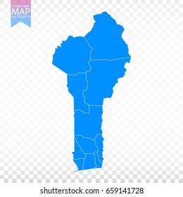 Transparent - high detailed blue map of Benin. Vector illustration eps 10.