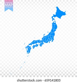 Transparent - high detailed blue map of Japan. Vector illustration eps 10.