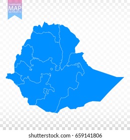 Transparent - high detailed blue map of Ethiopia. Vector illustration eps 10.