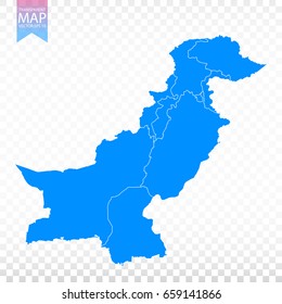 Transparent - high detailed blue map of Pakistan. Vector illustration eps 10.