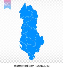 Transparent - high detailed blue map of Albania. Vector illustration eps 10.