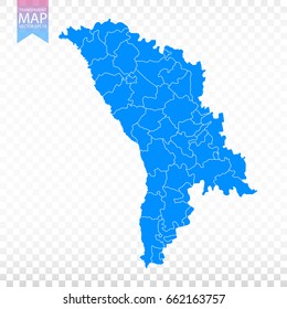 Transparent - high detailed blue map of Moldova. Vector illustration eps 10.