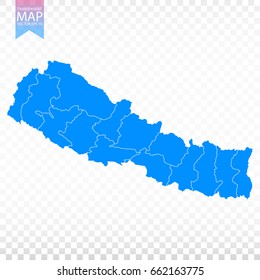 Transparent - high detailed blue map of Nepal. Vector illustration eps 10.
