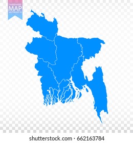 Transparent - high detailed blue map of Bangladesh. Vector illustration eps 10.