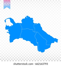 Transparent - high detailed blue map of Turkmenistan. Vector illustration eps 10.