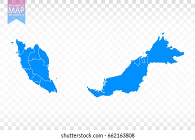 Transparent - high detailed blue map of Malaysia. Vector illustration eps 10.