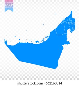 Transparent - high detailed blue map of United Arab Emirates. Vector illustration eps 10.