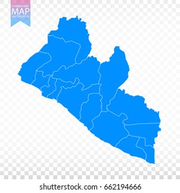 Transparent - high detailed blue map of Liberia. Vector illustration eps 10.