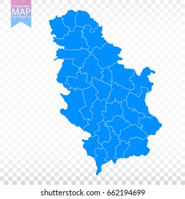 Transparent - high detailed blue map of Serbia. Vector illustration eps 10.