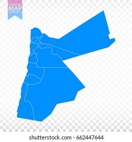 Transparent - high detailed blue map of Jordan. Vector illustration eps 10.