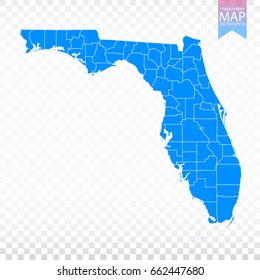 Transparent - high detailed blue map of Florida. Vector illustration eps 10.