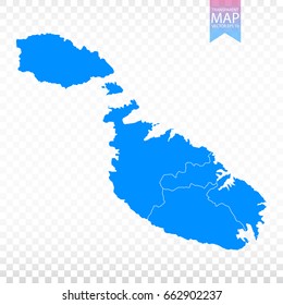 Transparent - high detailed blue map of Malta. Vector illustration eps 10.