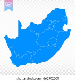 Transparent - high detailed blue map of South Africa. Vector illustration eps 10.