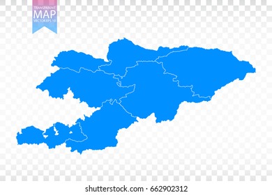 Transparent - high detailed blue map of Kyrgyzstan. Vector illustration eps 10.