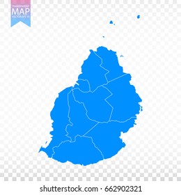 Transparent - high detailed blue map of Mauritius. Vector illustration eps 10.