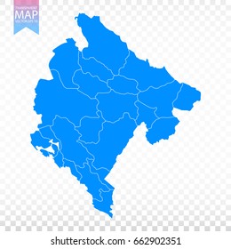 Transparent - high detailed blue map of Montenegro. Vector illustration eps 10.