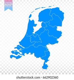 Transparent - high detailed blue map of Netherlands. Vector illustration eps 10.