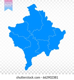 Transparent - high detailed blue map of Kosovo. Vector illustration eps 10.