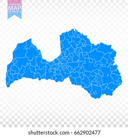 Transparent - high detailed blue map of Latvia. Vector illustration eps 10.