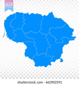 Transparent - high detailed blue map of Lithuania. Vector illustration eps 10.