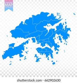 Transparent - high detailed blue map of Hong Kong. Vector illustration eps 10.