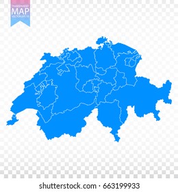 Transparent - high detailed blue map of Switzerland. Vector illustration eps 10.