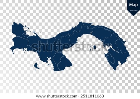 Transparent - High Detailed Blue Map of Panama. Vector eps10.