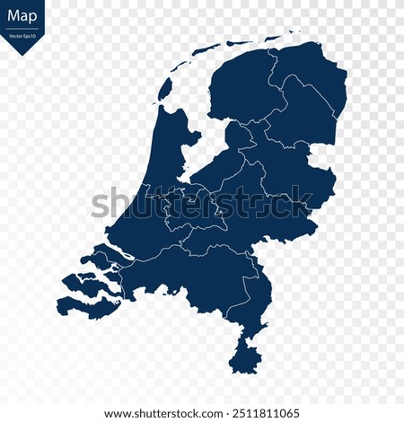 Transparent - High Detailed Blue Map of Netherlands. Vector eps10.