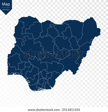 Transparent - High Detailed Blue Map of Nigeria. Vector eps10.