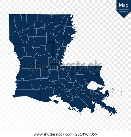 Transparent - High Detailed Blue Map of Louisiana. Vector eps10.