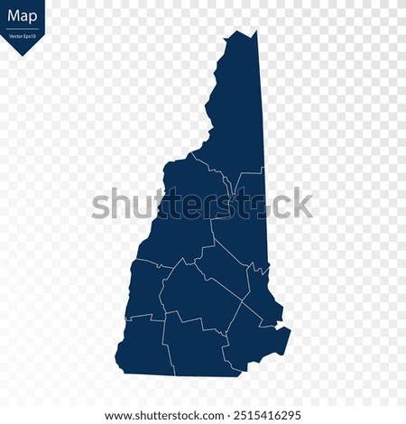 Transparent - High Detailed Blue Map of New Hampshire. Vector eps10.
