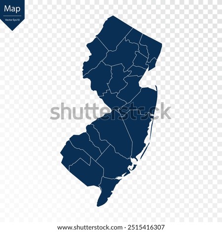 Transparent - High Detailed Blue Map of New Jersey. Vector eps10.