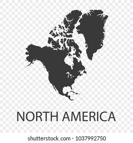 Transparent - High Detailed Grey Map of North America. Vector Eps10.