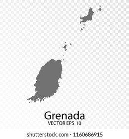  Transparent - High Detailed Grey Map of Grenada. Vector eps10. 