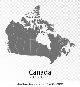 Transparent - High Detailed Grey Map of Canada. Vector eps10. 