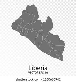  Transparent - High Detailed Grey Map of Liberia. Vector eps10. 