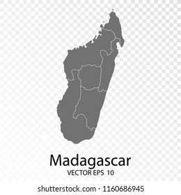  Transparent - High Detailed Grey Map of Madagascar. Vector eps10. 