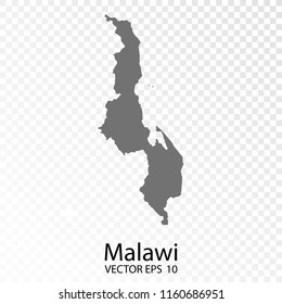  Transparent - High Detailed Grey Map of Malawi. Vector eps10. 