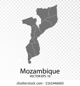 Transparent - High Detailed Grey Map of Mozambique. Vector Eps10.
