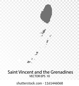 Transparent - High Detailed Grey Map of Saint Vincent and the Grenadines. Vector Eps10.