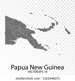 Transparent - High Detailed Grey Map of Papua New Guinea. Vector Eps10.