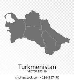 Transparent - High Detailed Grey Map of Turkmenistan. Vector Eps10.