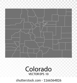 Transparent - High Detailed Grey Map of Colorado. Vector Eps10.