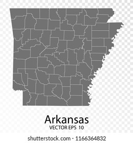 Transparent - High Detailed Grey Map of Arkansas. Vector Eps10.