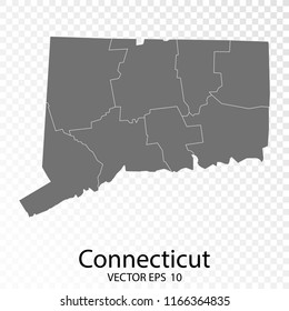 Transparent - High Detailed Grey Map of Connecticut. Vector Eps10.