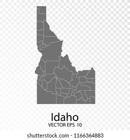Transparent - High Detailed Grey Map of Idaho. Vector Eps10.