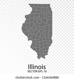 Transparent - High Detailed Grey Map of Illinois. Vector Eps10.