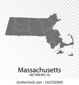 Transparent - High Detailed Grey Map of Massachusetts. Vector Eps10.