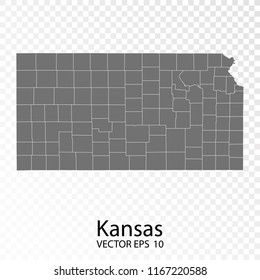 Transparent - High Detailed Grey Map of Kansas. Vector Eps10.